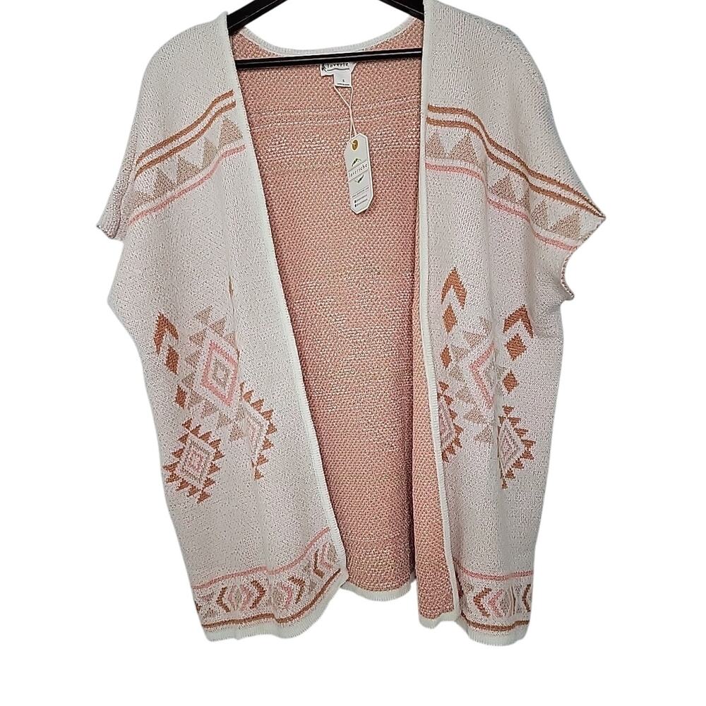 Loveriche Women’s‎ Small Tribal Aztec Cardigan Coral Peach Ivory Boho NEW